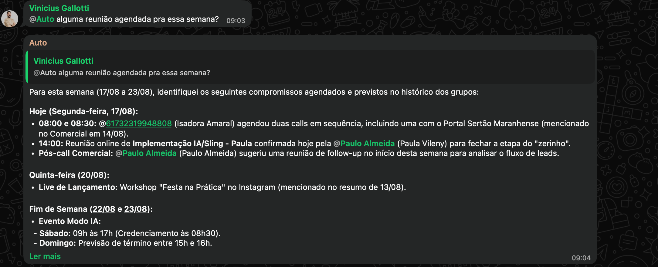 Consulta à memória dos grupos