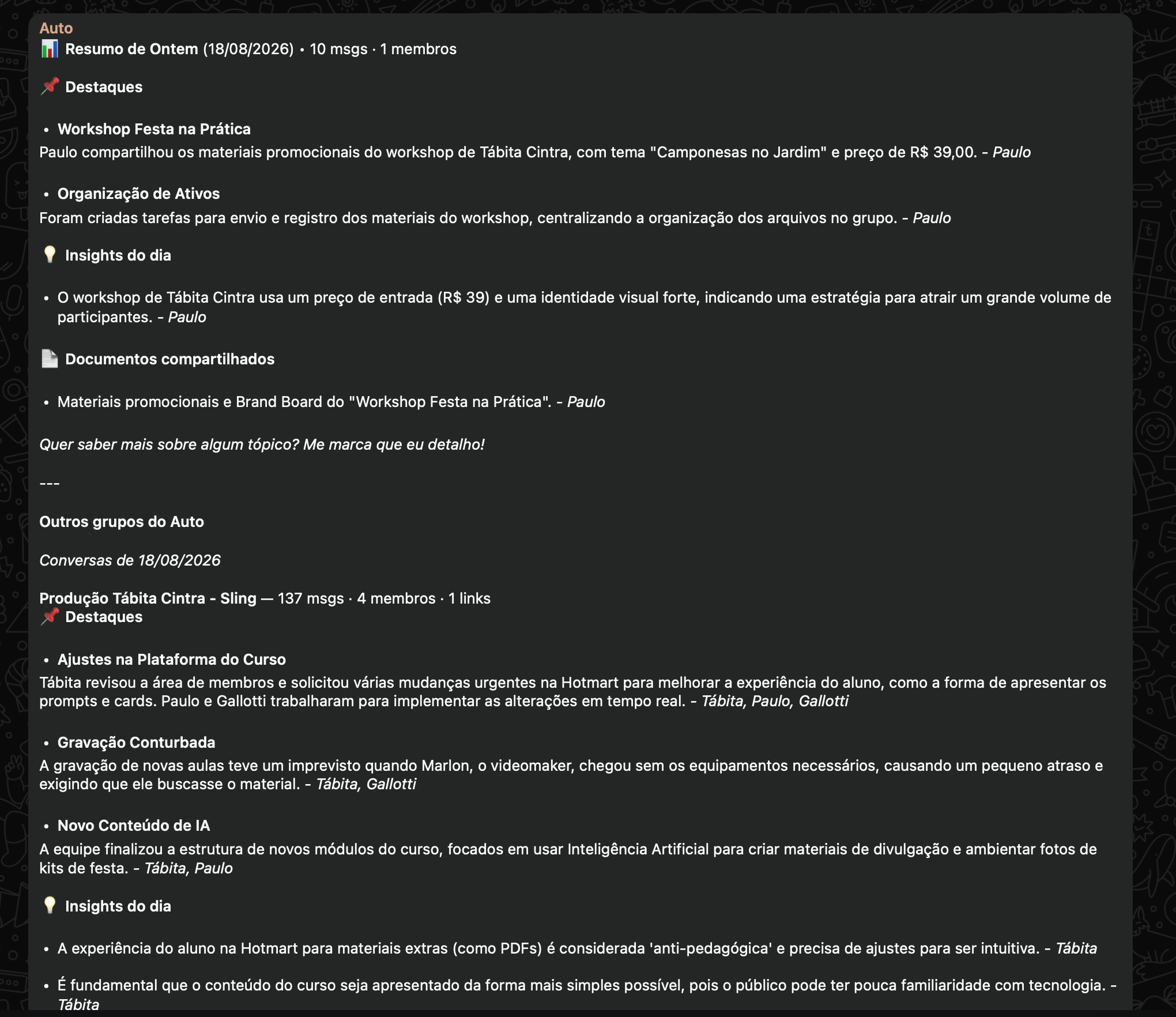 Resumo automático de grupos