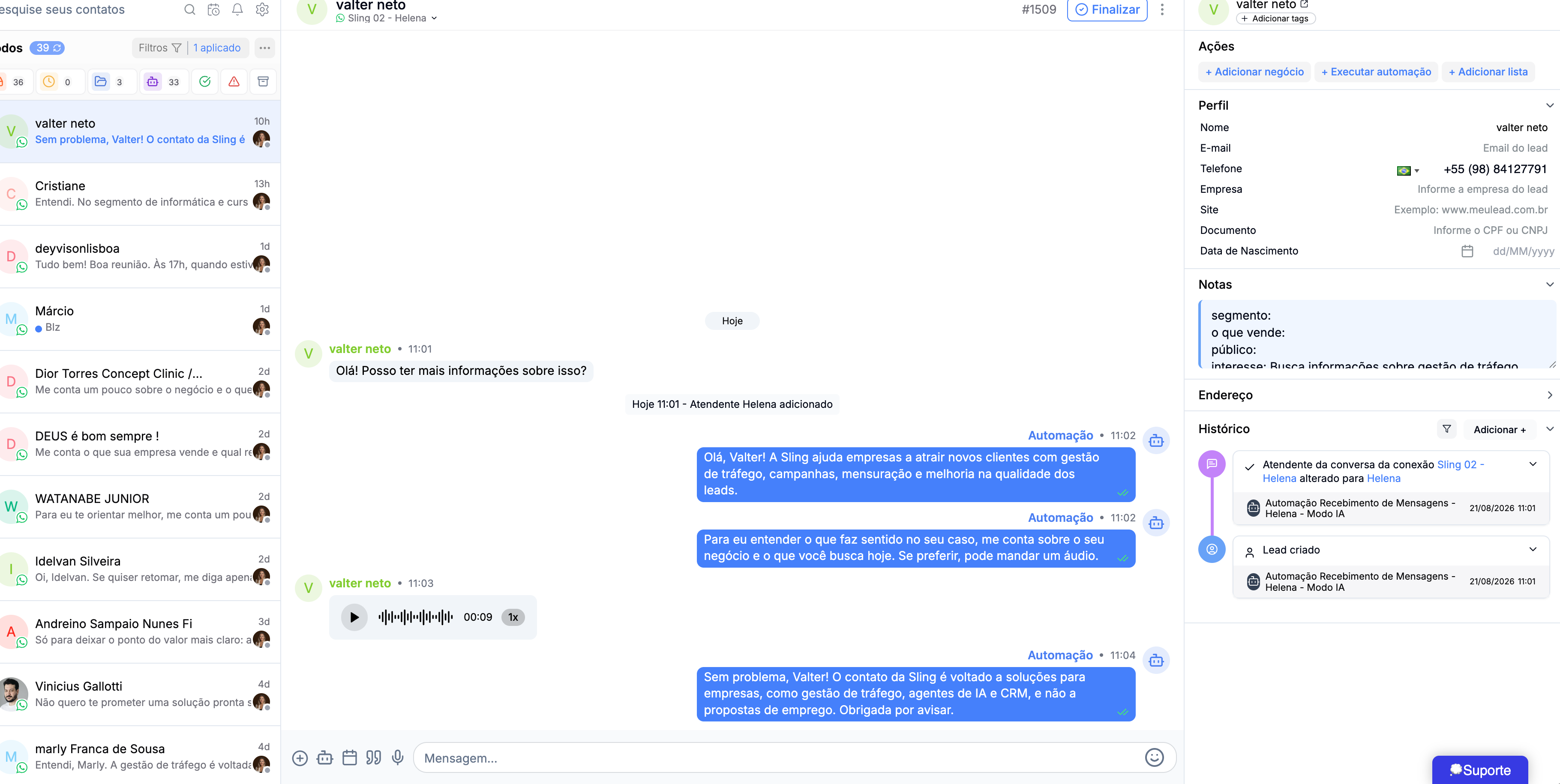 Atendimento pelo WhatsApp no DataCrazy